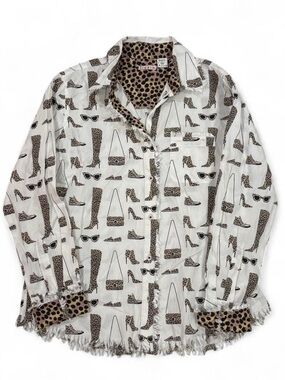 Tizzie leopard print fringe button up shirt